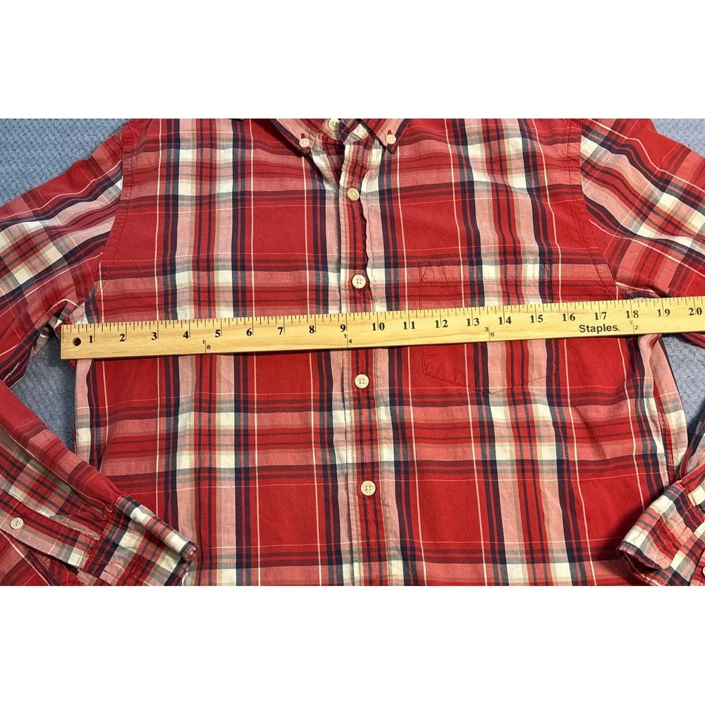 J. Crew Button Down Shirt Men's Red Excellent Slim Fit Plaid Cotton M